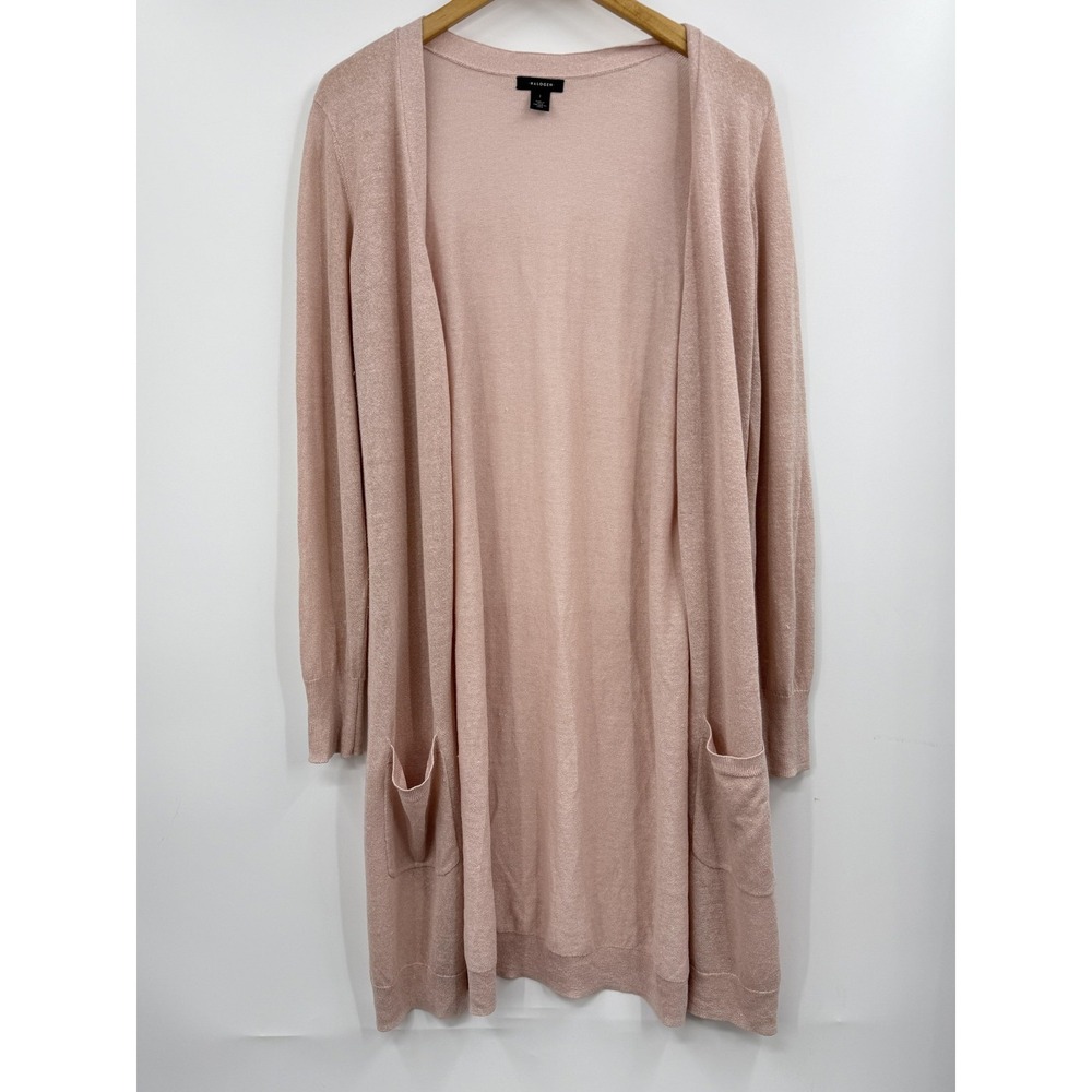 Halogen Cardigan Womens Blush Pink Linen Blend Open Front Longline Pockets Large